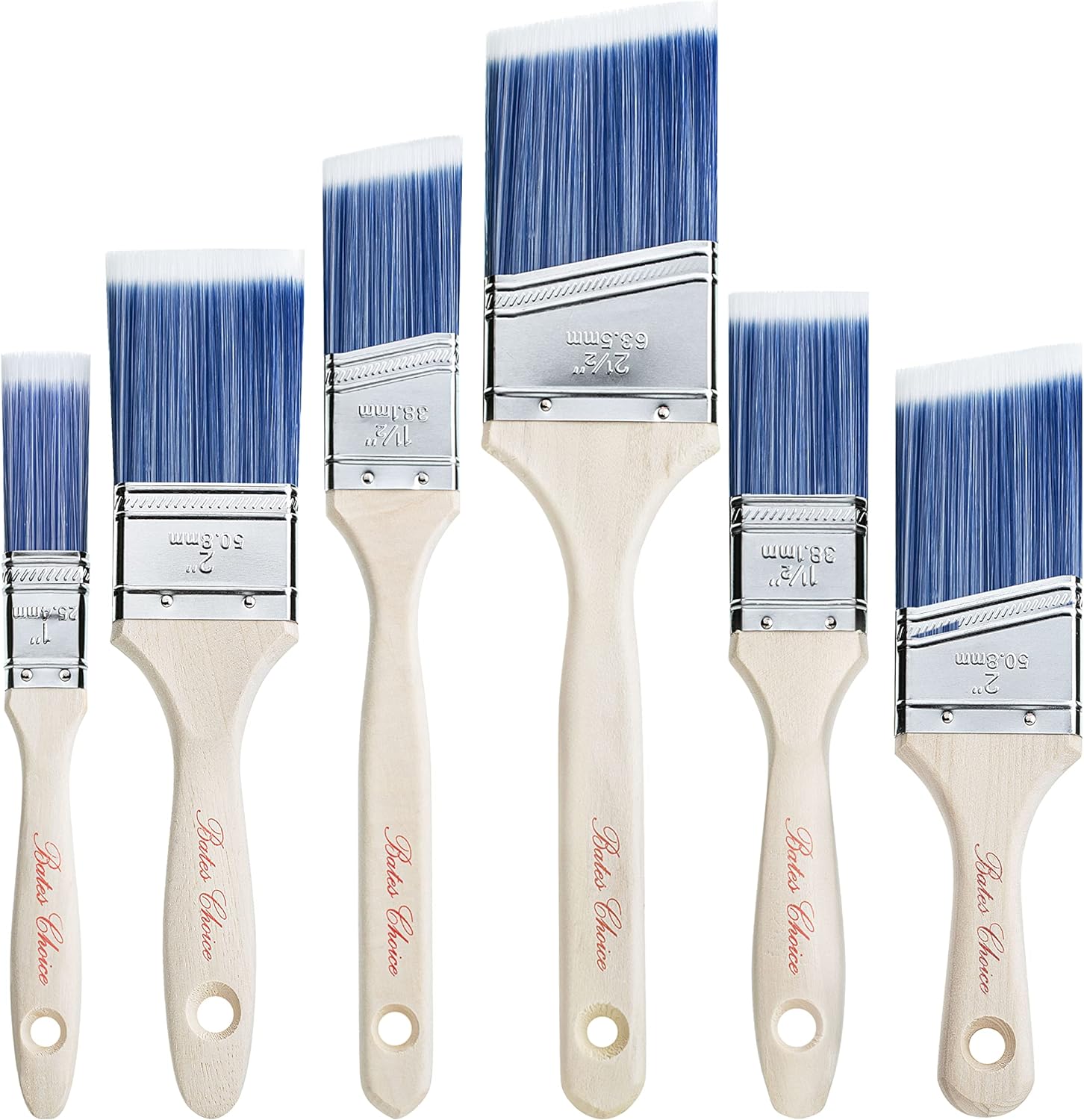 Bates- Paint Brushes, 6 Pack, Treated Wood Handle Brushes for Walls