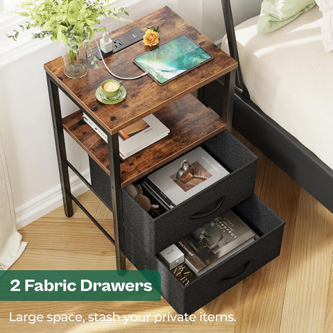 Huuger Nightstands Set of 2, End Tables with Charging Station, Side Table