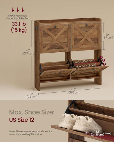 VASAGLE Narrow Shoe Storage Cabinet Organizer with 4 Flip Drawers