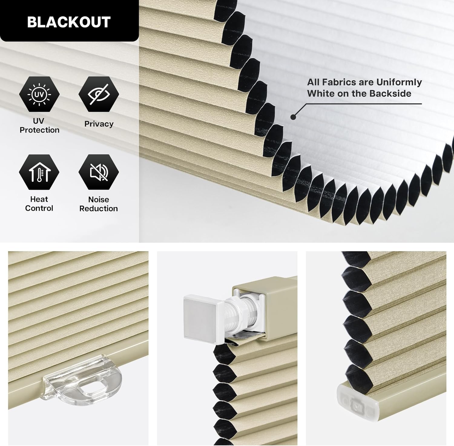 LazBlinds No Drill Cordless Cellular Shades, 20 1/2" W × 48" H, Soft Cream