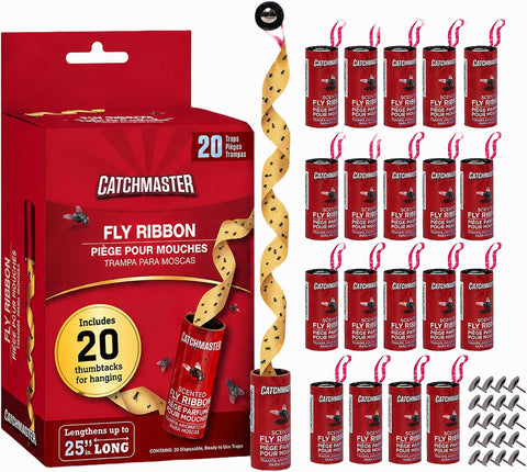 Catchmaster Fly Ribbon 20 Pack, Fly Strips Indoor Sticky Hanging Fly Tape