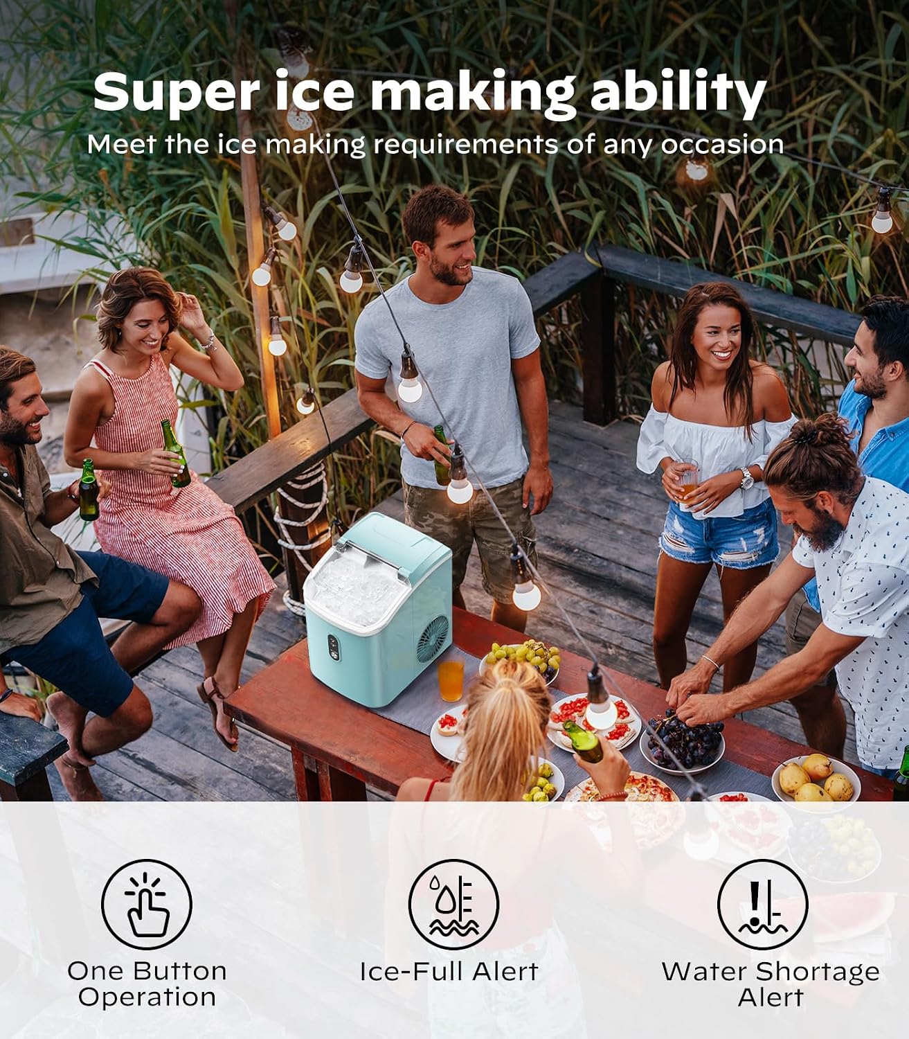 Nugget Ice Maker Countertop, Pellet Ice Machine with Self-Cleaning Function, Produces 33 lbs of Chewable Ice in 24 Hours, Sonic Ice Maker Perfect for Home Kitchens and Offices, Green