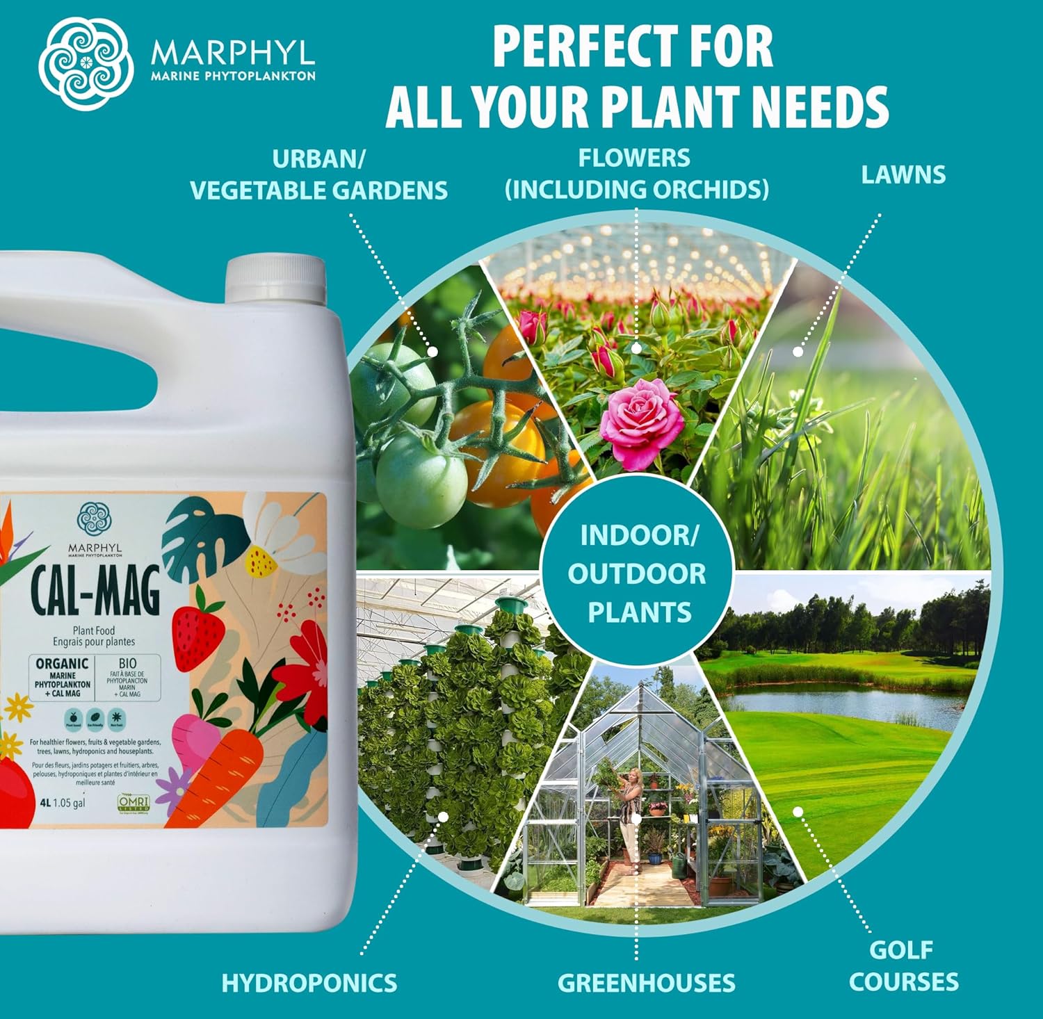 MARPHYL Organic Cal-Mag Liquid Fertilizer – Calcium & Magnesium Supplement to Correct Plant Deficiencies, Supports Strong Growth for Garden Flowers, Vegetables, Succulents & Hydroponics