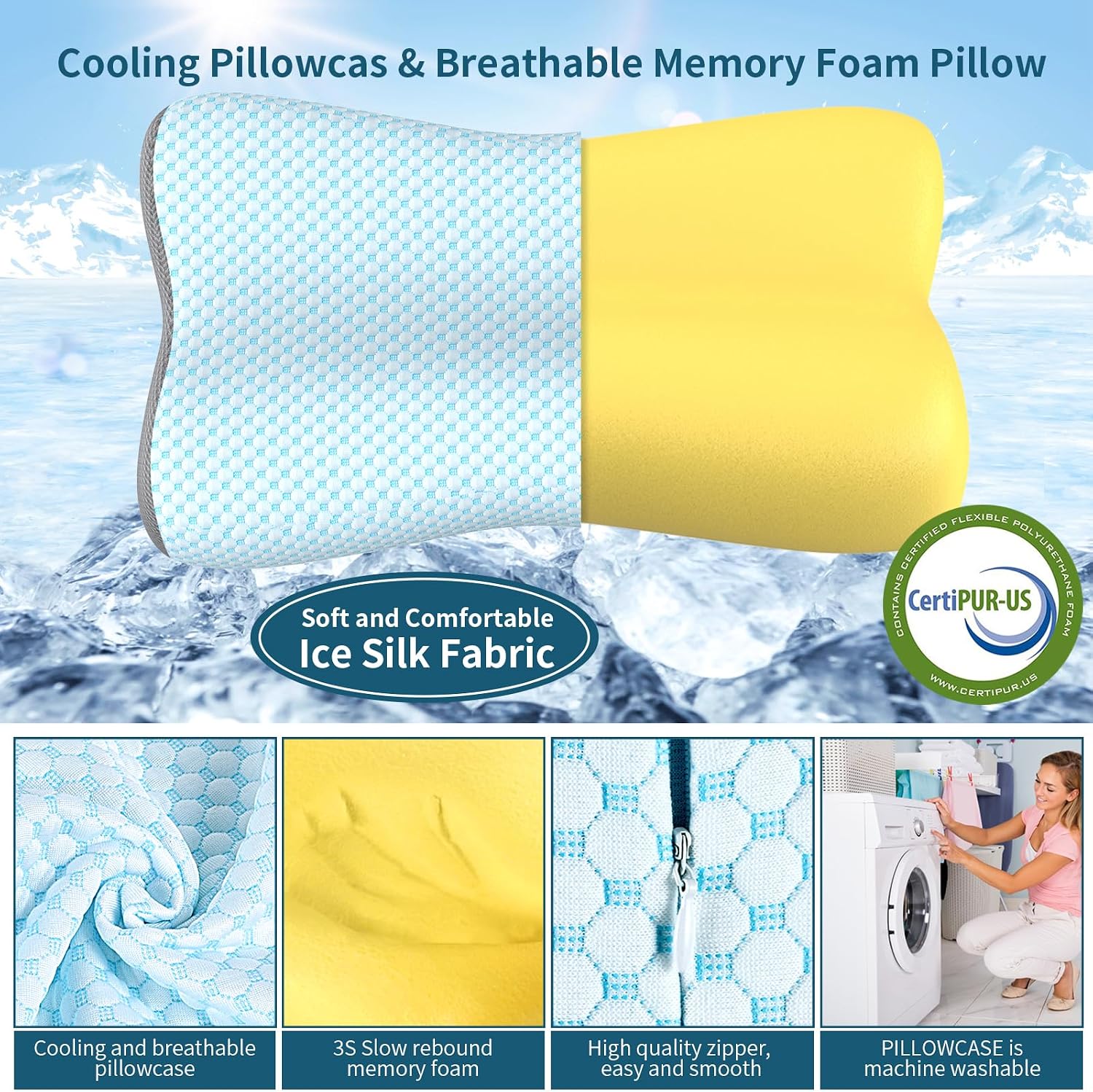 Neck Pillow Contour Memory Foam Pillows for Pain Relief Bed Pillow for Sleeping, Ergonomic Pillow for Neck and Shoulder Pain, Orthopedic Cervical Pillow for Side Back Stomach Sleeper (Light Blue)