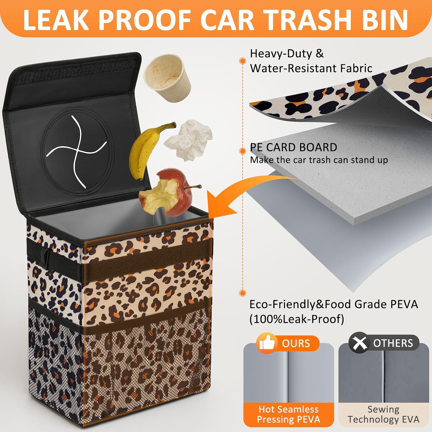 Vankor Car Trash Can with Lid Leak Proof Car Accessories for Women