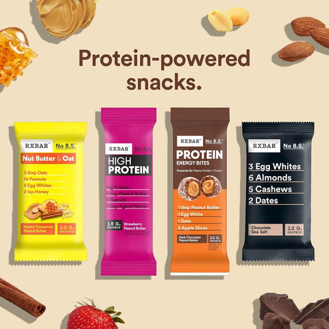 RXBAR Protein Energy Bites, 8g Protein, Gluten Free Energy Snacks, Protein Snacks, Dark Chocolate Peanut Butter (6 Boxes, 60 Bites)