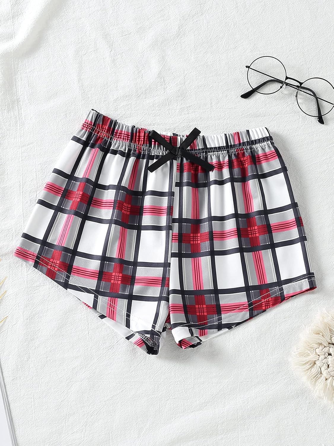 Milumia Girl's 3 Pieces Casual Plaid Print Comfy Summer Fall Shorts