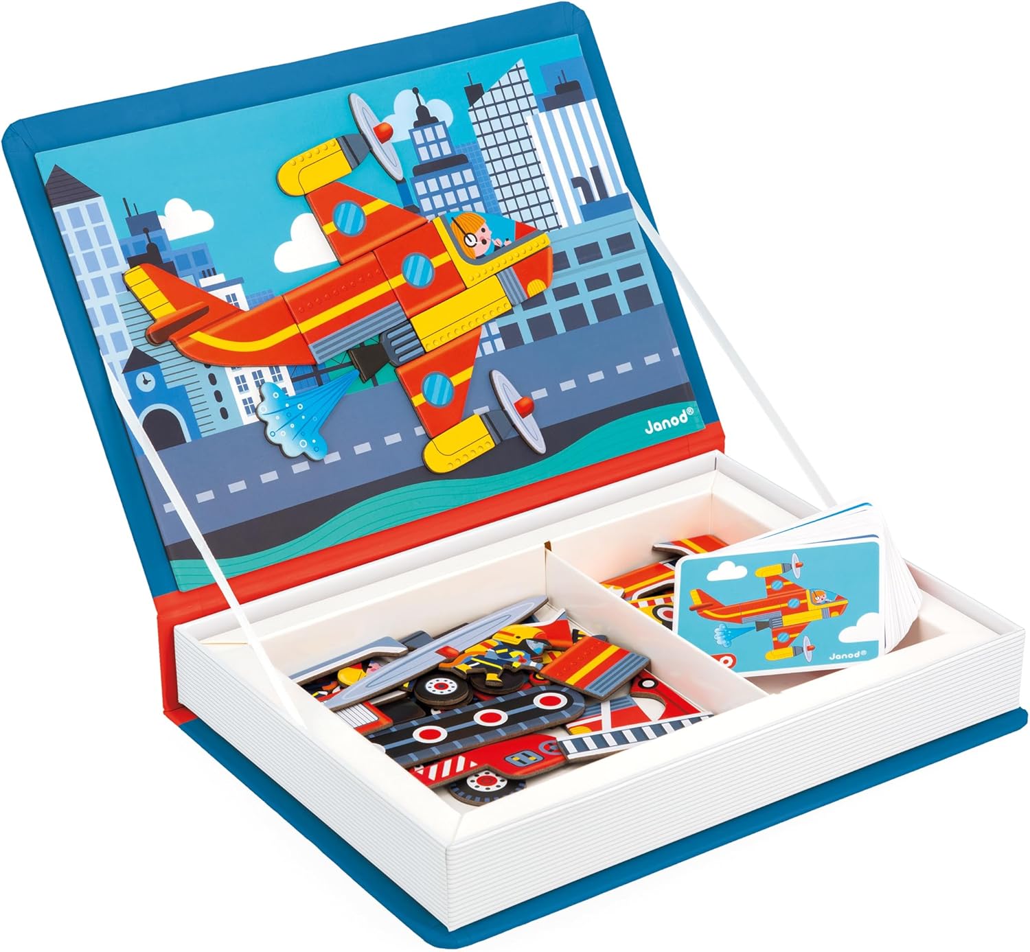 Janod - Magnéti'Book Firefighters - Magnetic Educational Game 60 Magnets + 18 Models - Children's Toy Made of Cardboard - Develops Dexterity and Creativity - Suitable for Ages 3 and Above