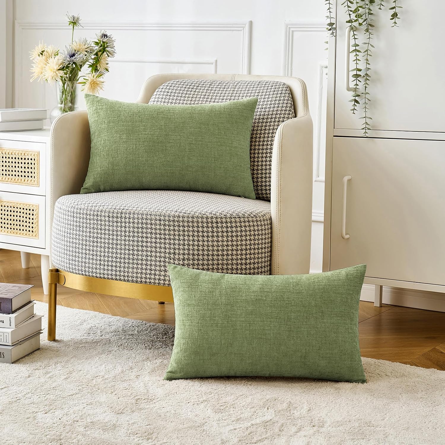 MIULEE Soft Chenille Lumbar Throw Pillow Covers Sage Green 12x20 Pack of 2