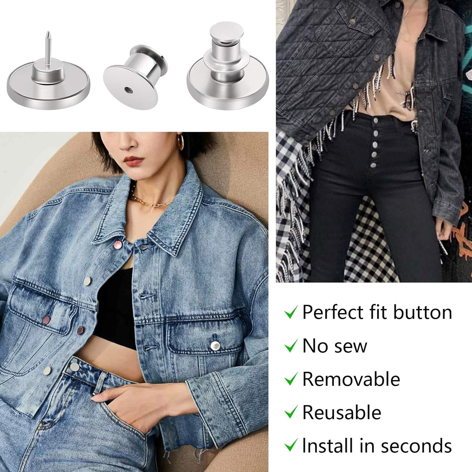 Ceryvop 12 Sets Buttons Pins for Jeans, No-Sew Replacement Jean Buttons for Loose Pants Tightener for Too Big