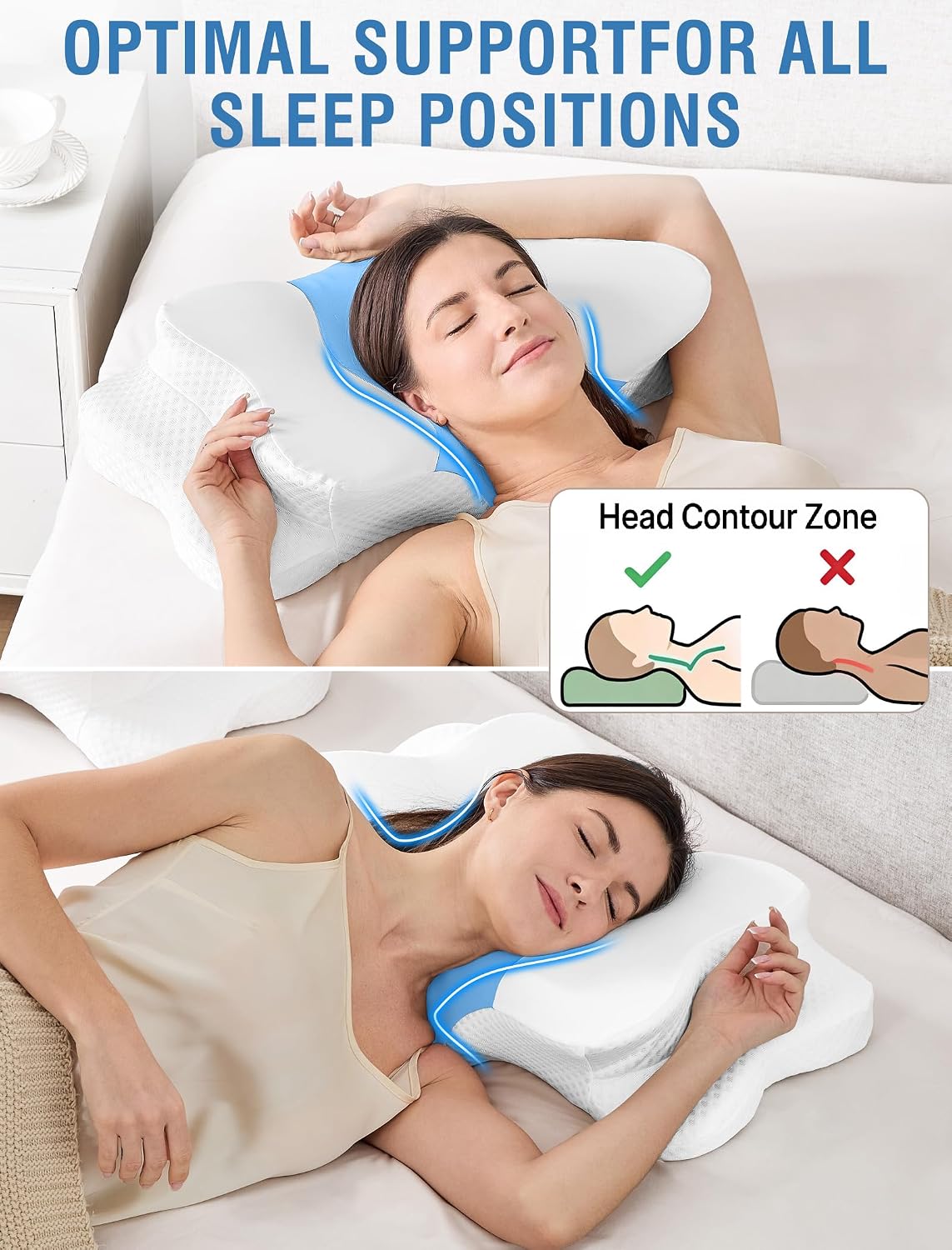 DISSA Cervical Neck Pillow for Side Sleepers Ergonomic Contour Memory Foam Pillow with Adjustable Orthopedic Neck Support for Pain Relief - Gift for Christmas & Birthdays - Blue