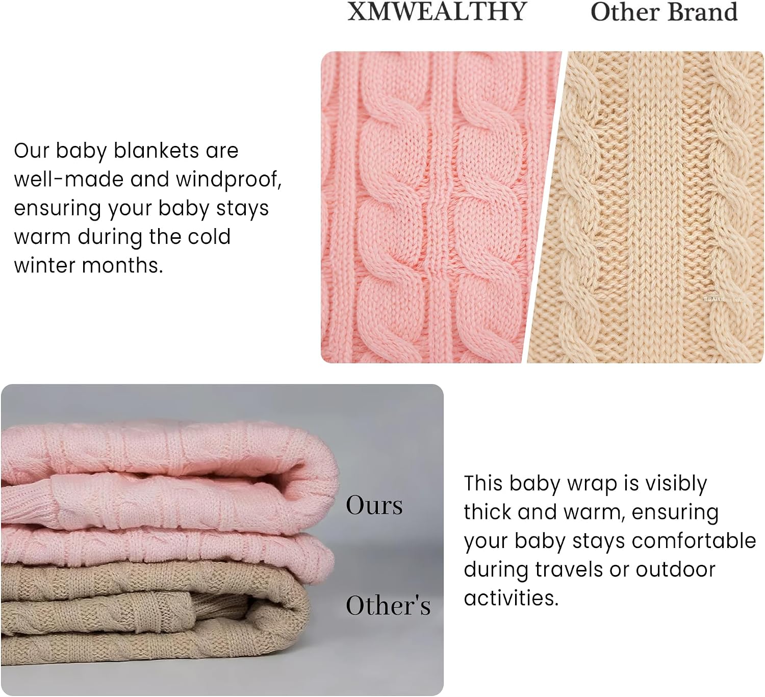 XMWEALTHY Unisex Infant Swaddle Blankets Soft Thick Fleece Knit Baby Girls Boys Stroller Wraps (Baby Grey1)