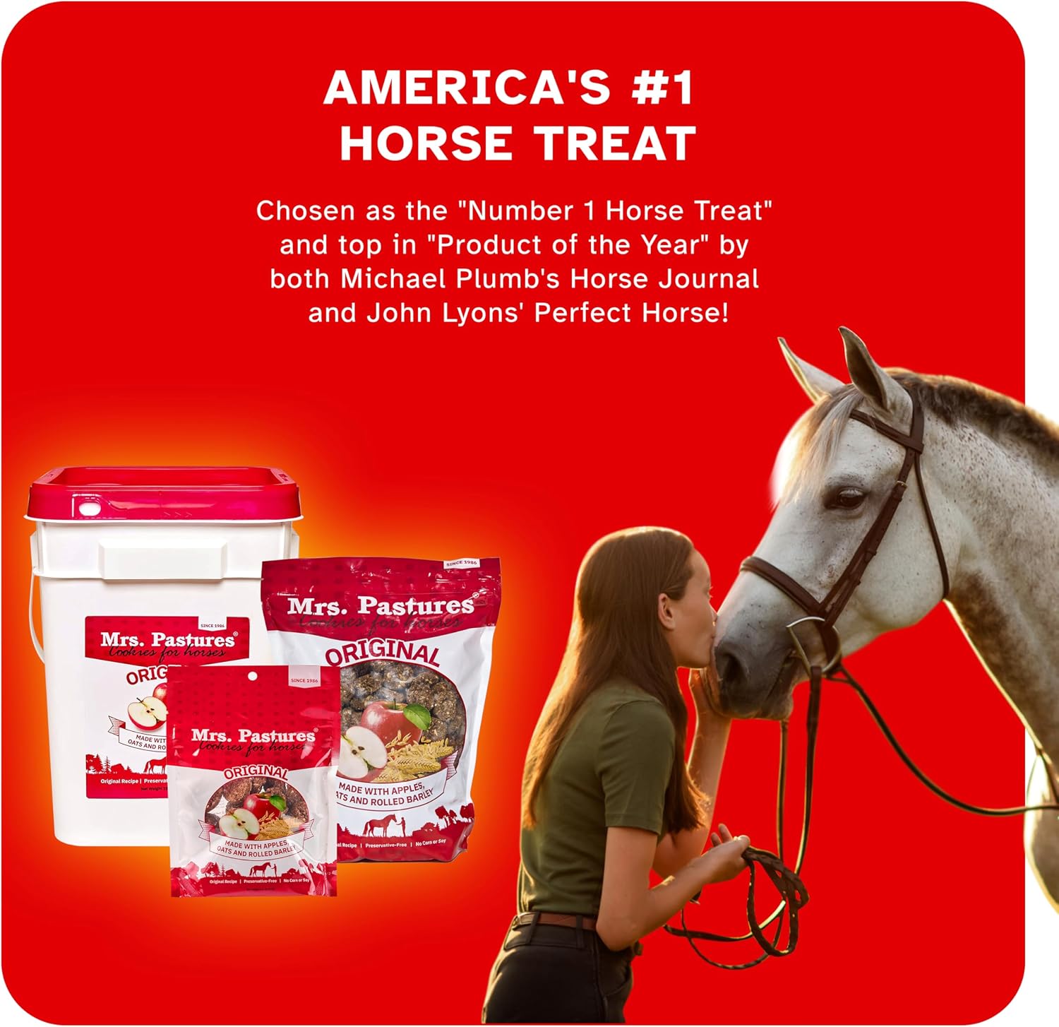 Mrs Pastures Cookies and Treats for Horses - Premium Horse Treats - Made with Apples, Oats, and Rolled Barley - Preservative Free - All Natural Ingredients - No Corn or Soy (15lb Bucket)