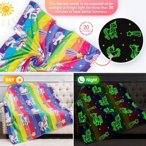 Jekeno Unicorn Toys Gifts for Girls Glow in the Dark Blanket Throw 50"x 60"