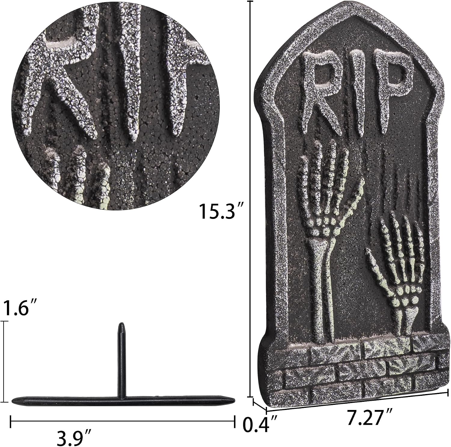 Hourleey Halloween Foam RIP Tombstones, 6 Pack 15" Graveyard Headstone Decorations Outdoor for Halloween Lawn Yard Garden Tombstone Decor