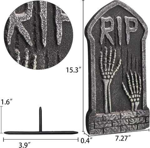 Hourleey Halloween Foam RIP Tombstones, 6 Pack 15" Graveyard Headstone Decorations Outdoor for Halloween Lawn Yard Garden Tombstone Decor