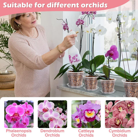 FUIJOL Orchid Pot, 6 Pack 456 Inch Clear Orchid Pots with Holes and Saucers for Repotting, Breathable Slotted Plastic Orchid Planters with Drainage for Root Health Indoor Outdoor (456 inch)