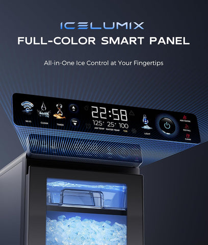 ecozy Smart Nugget Ice Maker Countertop, First Full-Color Smart Panel Ice Machine with APP Control, Double-Layer Insulation, 44 lbs/24H Soft Pellet Chewable Ice, Pull-Out Water Tank, Self-Cleaning