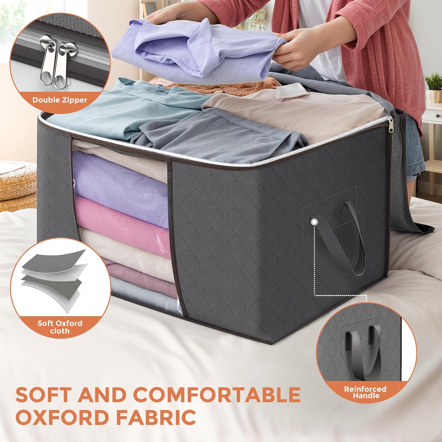 90L Large Storage Bags, 6 Pack Clothes Storage Bins Closet Organizers