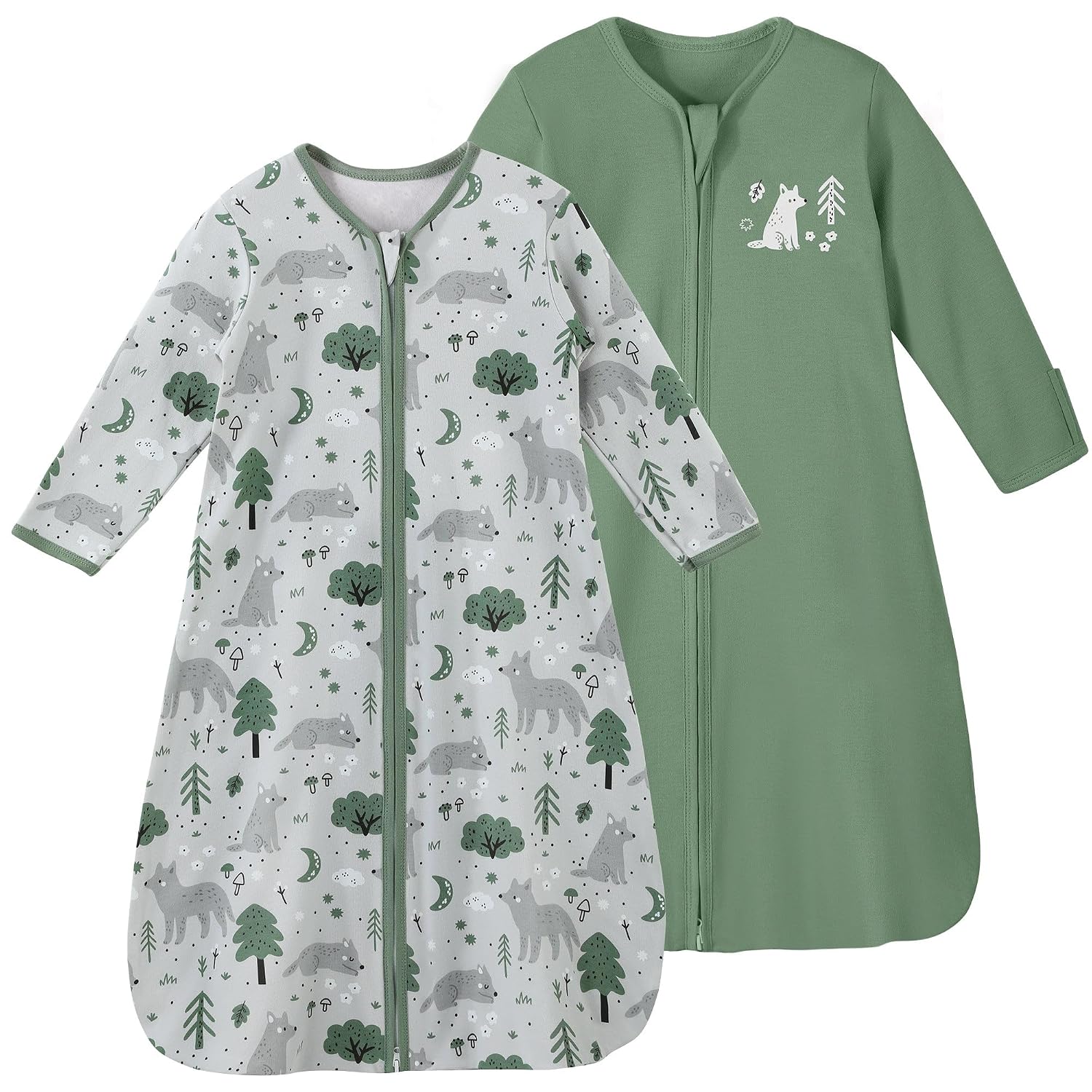 Yoofoss Baby Sleep Sack 0-6 Months Long Sleeve 100% Cotton 2 Pack 0.5 Tog