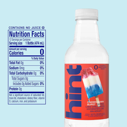 Hint Flavored Water Zero Sugar 0 Calories - Cherry Berry Burst (12 pack)