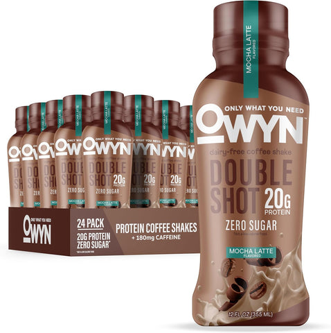 OWYN Only What You Need Mocha Latte Flavored 20g Protein Shake, 12 Ct | 20g Protein, Zero Sugar, 180mg Caffeine, Dairy Free, Plant Protein, Gluten Free, Individual 12fl oz Bottles