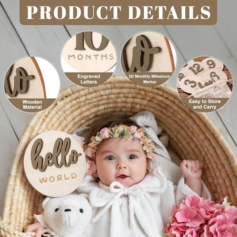 Baby Monthly Milestone Announcement Signs Wood,Brown,Number