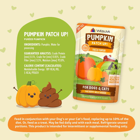 Weruva Pumpkin Patch Up! Pumpkin Puree Pet Food Supplement for Dogs & Cats, 1.05oz Pouch (Pack of 48)