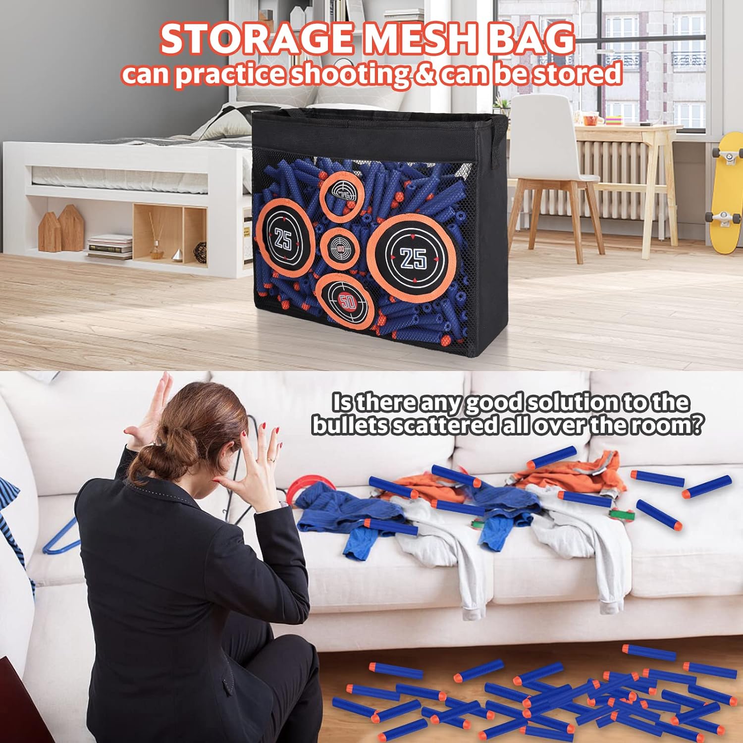 Pokiiulk 600PCS Refill Bullets Fit for Nerf Guns N-Strike Elite Series Blasters Toy Guns Darts with Portable Shooting Practice Target Toy Storage Mesh Bag