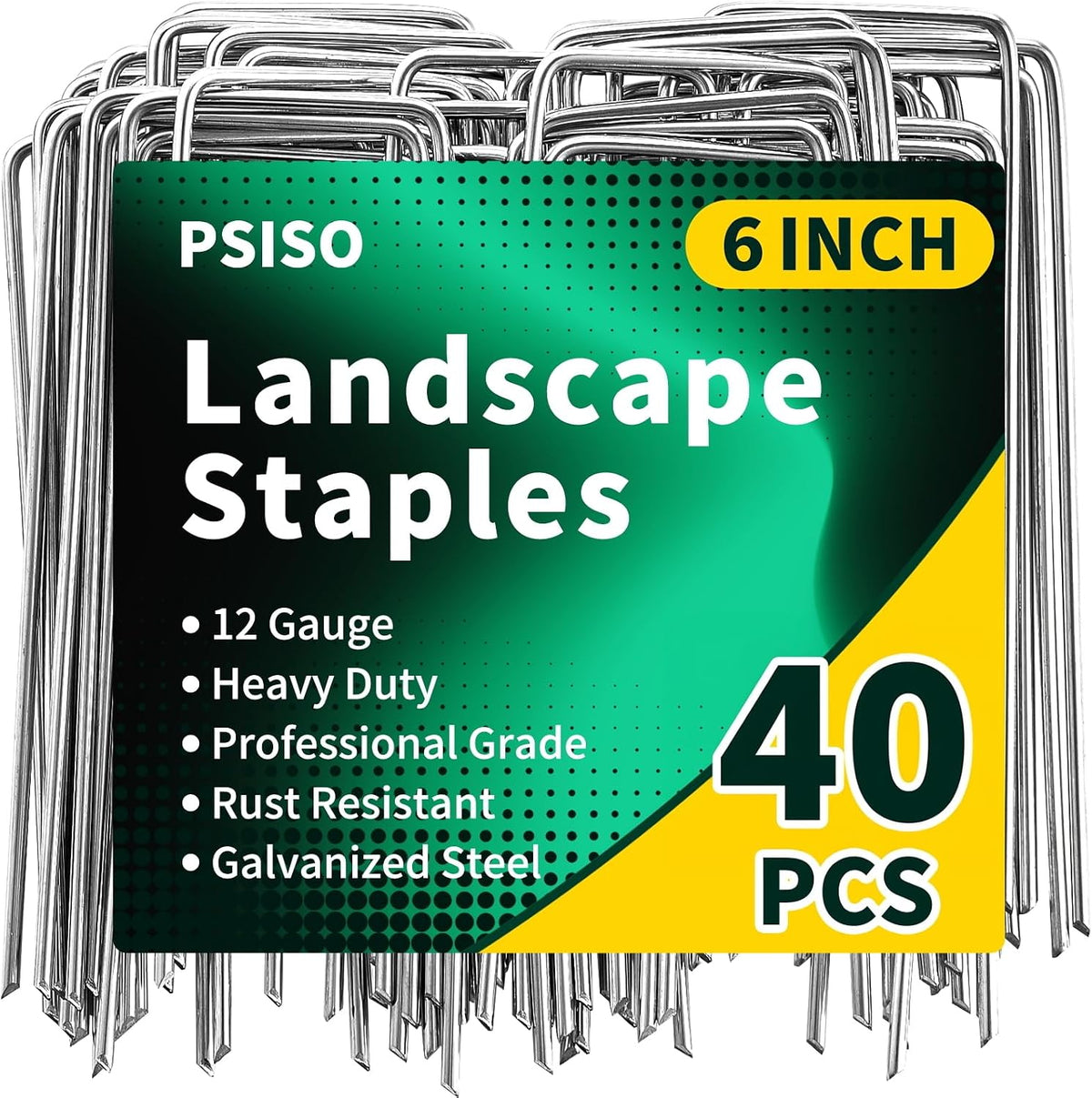 PSISO 80 Pack 6 Inch Galvanized U-Shaped Garden Stakes Landscape Staples, 12 Gauge Heavy Duty Tent Stakes Ground Yard Lawn Pins for Landscaping, Weed Barrier Fabric, Fencing, Outdoor Decor