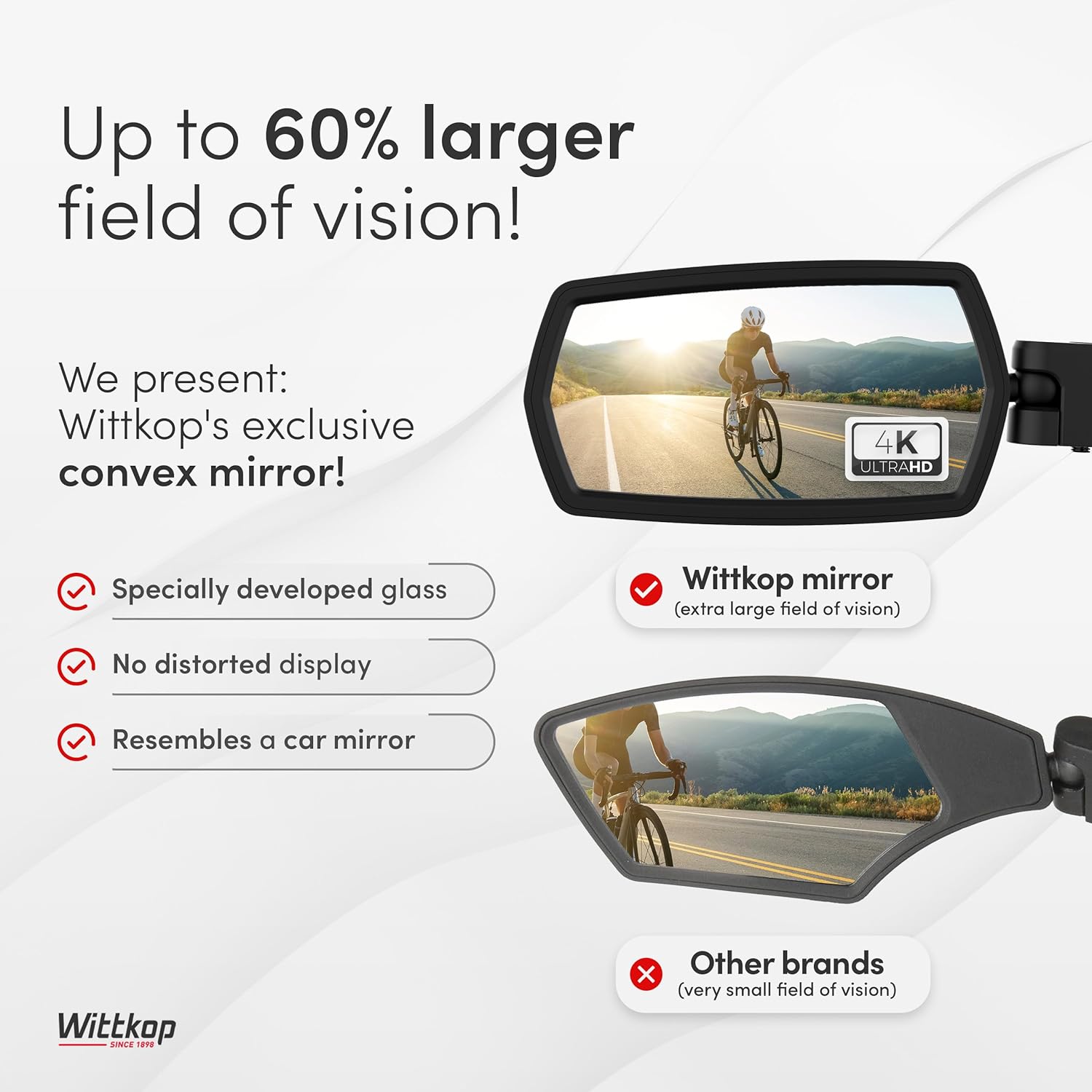 WITTKOP Bike mirror | Large HD field of vision | 360° rotatable & foldable | Mounting above & below | Break-proof & durable | ebike accessories, bike mirror handlebar mount, bicycle mirrors
