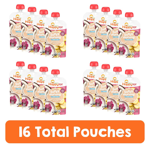 Happy Tot Organics Stage 4 Baby Food Pouches, Gluten Free, Vegan & Dairy Free Snack, Super Morning Fruit & Oat Blend, Bananas, Dragon Fruit, Coconut Milk, Oats & Chia, 4 Oz (Pack of 16)