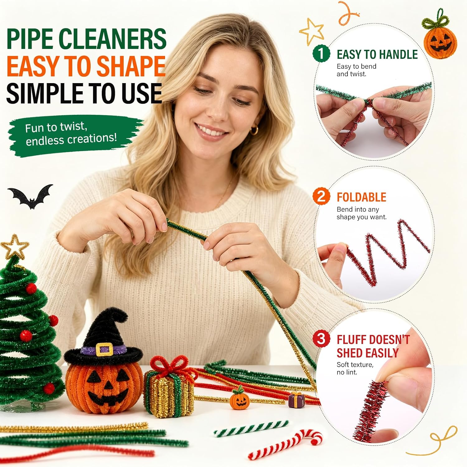 Christmas Pipe Cleaners, 500PCS Glitter Pipe Cleaner Crafts, Chenille Stems