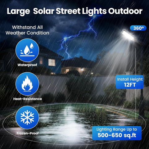 2 Pack Solar Street Lights Outdoor Waterproof, 100000LM Solar Powered Parking Lot Lights Large Street Light Dusk to Dawn with Motion Sensor, LED Flood Light Wide Angle Lamp for Patio and Parkling Lot