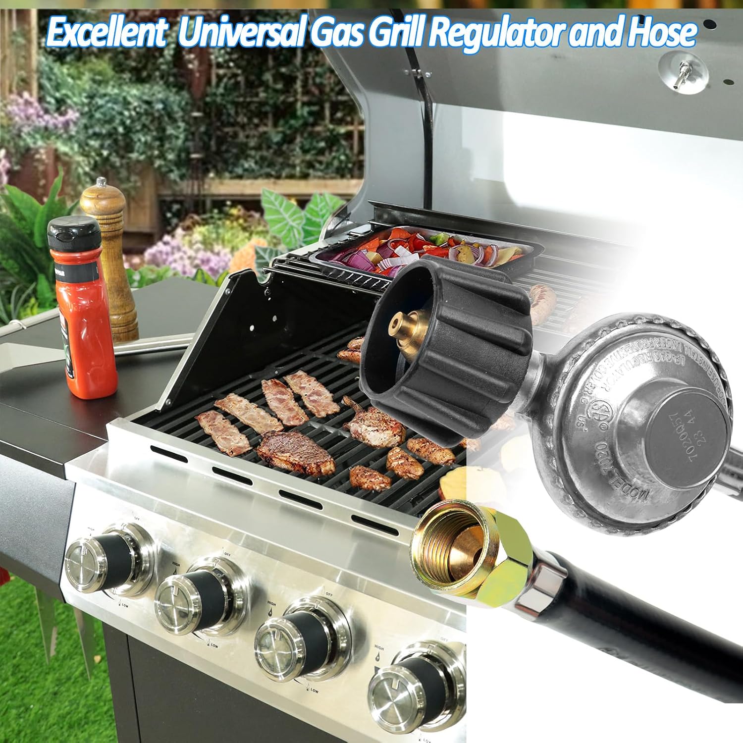 8 FT Gas Grill Regulator Hose Replacement Low-Pressure Propane Regulatorand Hose for Backyard BBQ & Patio Heating, Fits Weber Charbroil Nexgrill Grills, Fire Pits