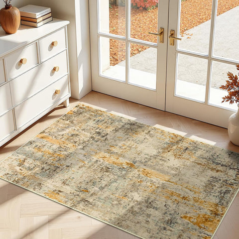 Entrance Rugs Indoor 2x4 Beige Entry Rug Washable Abstract Black Small Area Rug Non-Slip Low Pile Throw Rugs for Entryway, Kitchen Floor, Front Door Indoor Door Mat, Bathroom, Bedroom Bedside
