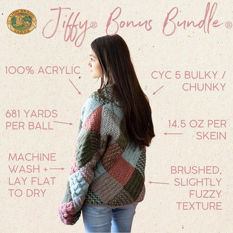 Lion Brand Yarn Jiffy Bonus Bundle, Acrylic Yarn for Crochet, Slate, 1 Pack