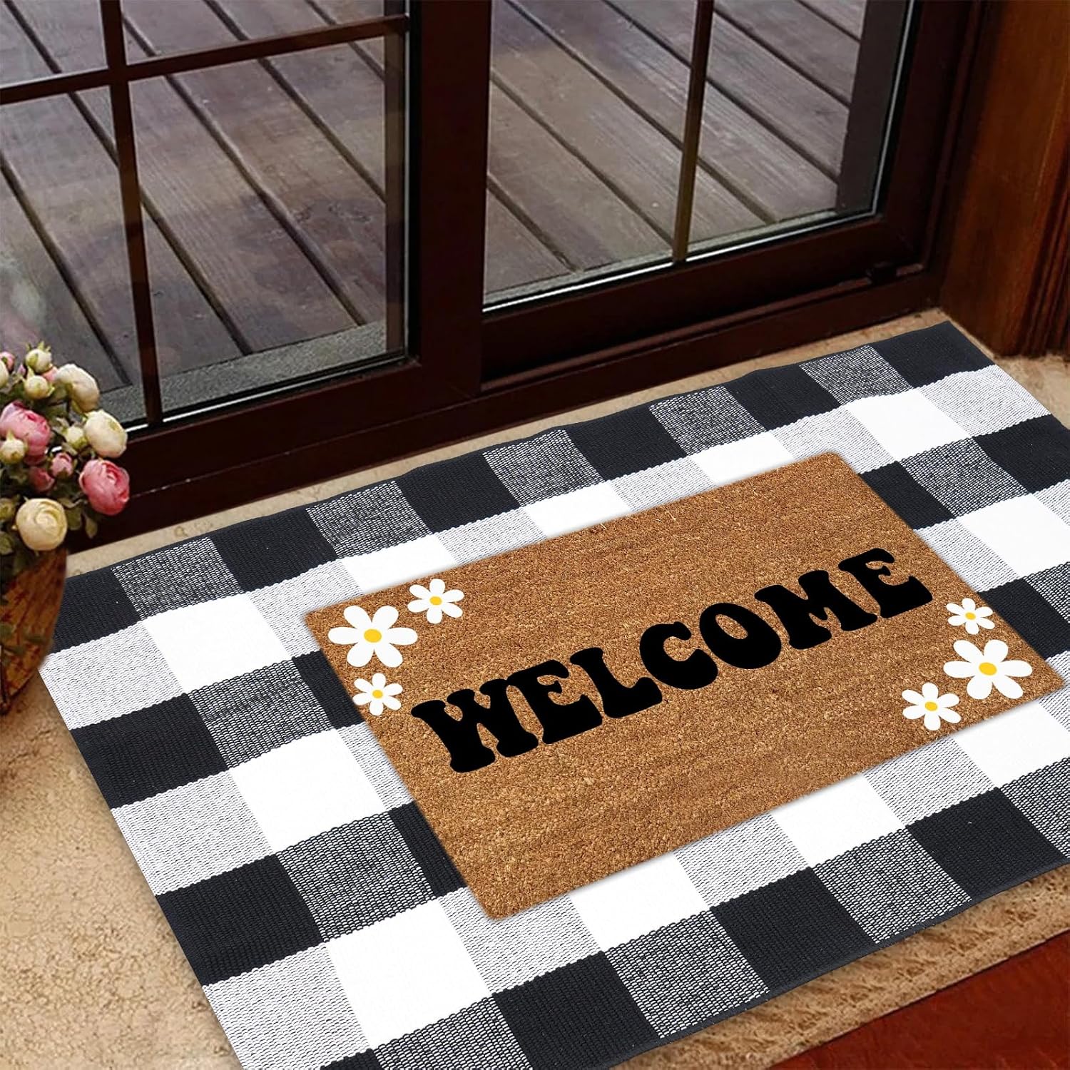 Buffalo Plaid Area Rug 27.5x43 in, Black White Indoor Outdoor Rug