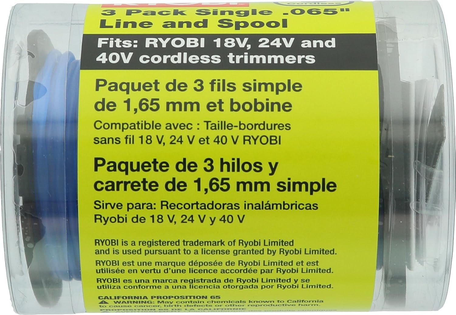 Ryobi One+ AC14RL3A OEM .065 Line and Spool Replacement for Ryobi 18v, 24v, and 40v Cordless Trimmers (3 Pack)