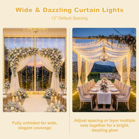 JMEXSUSS 600 LED Curtain Lights, String Lights for Bedroom,9.5ft x 19.6ft