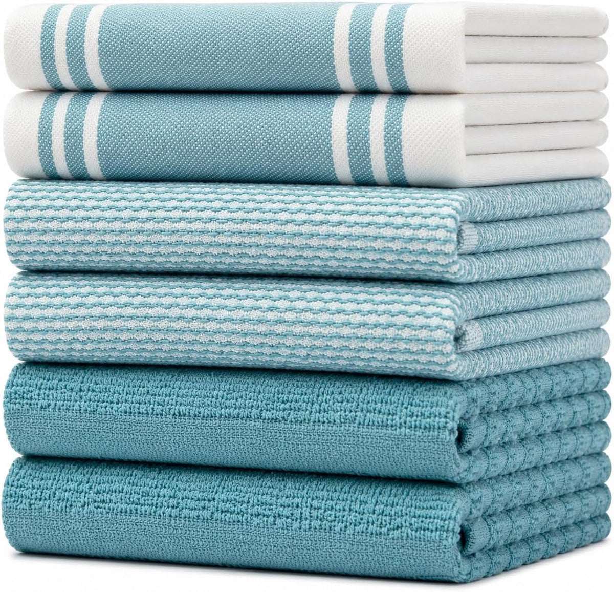 Premium Kitchen Towels 6 Pack 100% Cotton 20"x28" Dish Towels - Aqua Wide