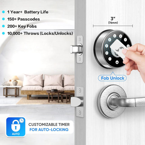 Keyless Deadbolt Smart Door Lock: Sifely Digital Keyless Entry Door Lock for Front Door, Code & Fob Access, App Control, Auto Lock, Easy to Install (Silver)