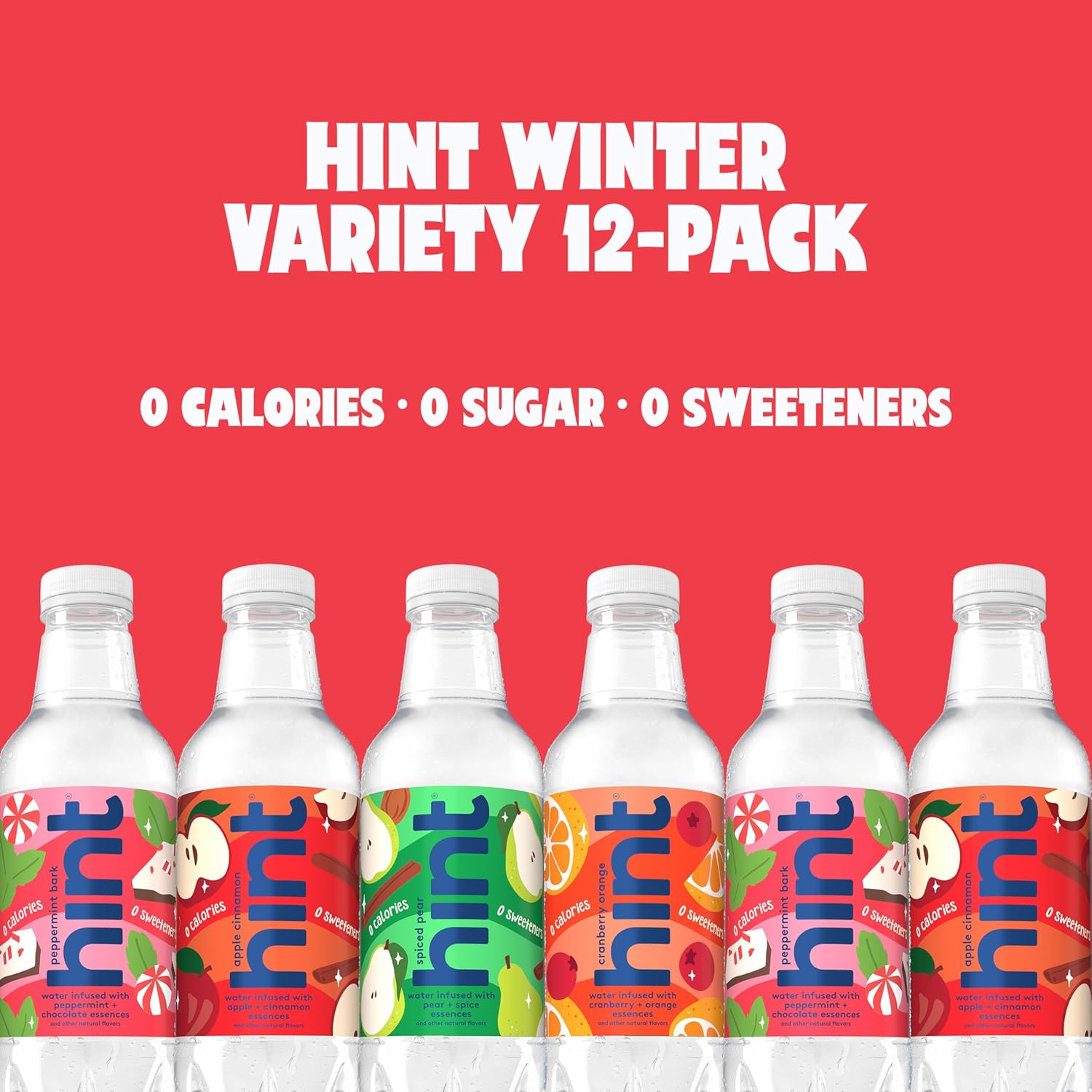 Hint Flavored Water Zero Sugar 0 Calories - Winter Variety (12 pack)