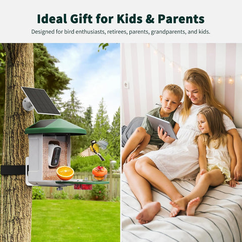 HARYMOR Smart Bird Feeder with Camera - AI Identify Birds Species, Solar Powered Bird House with Cam, 2L Large Capacity, 2K HD Video Live Stream, Instant Arrival Alerts - Green