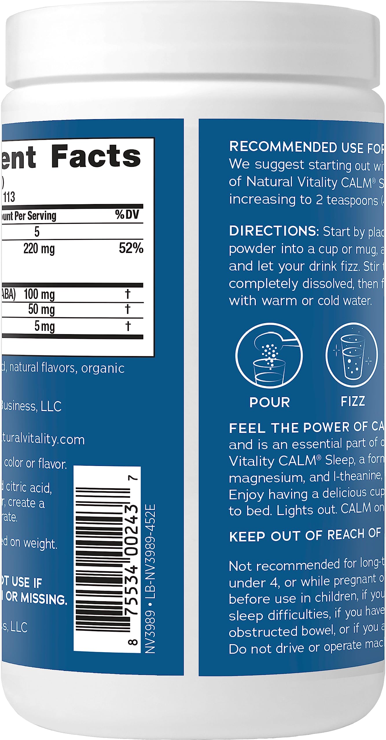 Natural Vitality Calm Sleep, Melatonin & Magnesium Citrate, Sleep Aid Drink Mix, GABA, Aid, Vegan, Gluten Free Non-GMO, Mixed Berry, 16 Oz