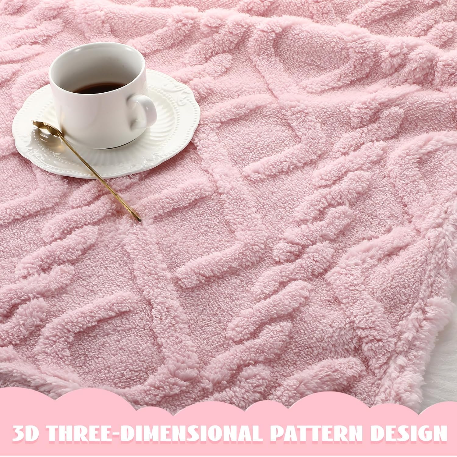 VitalCozy 4 Pcs Fleece Baby Blankets 3D Plush Soft Newborn,Pink Set