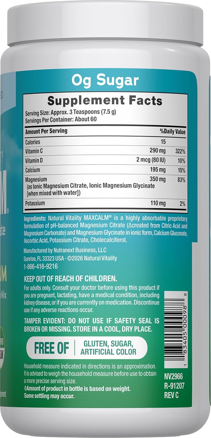 Natural Vitality Calm Magnesium & Calcium Powder | Unflavored Drink Mix Powder Supports a Healthy Response to Stress | Gluten Free, Vegan, & Non-GMO | Original 16oz