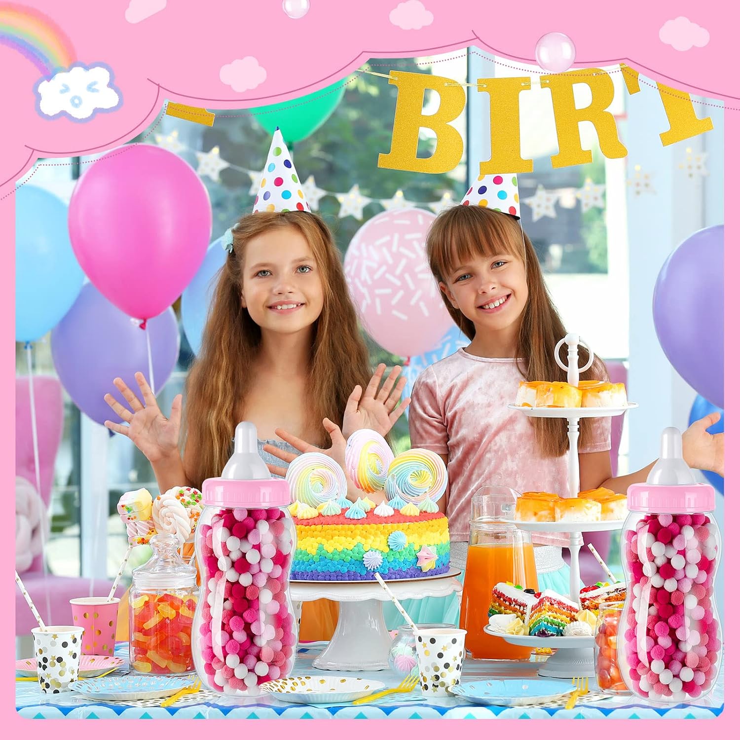Tessco for you 2 Pcs 15in Jumbo Baby Bottle Bank Baby Shower, Pink