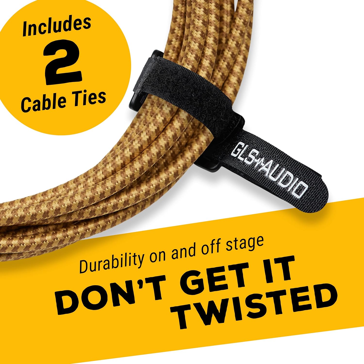 GLS Audio Instrument Cable 20 Ft Electric Guitar Cable Braided Brown/Yellow