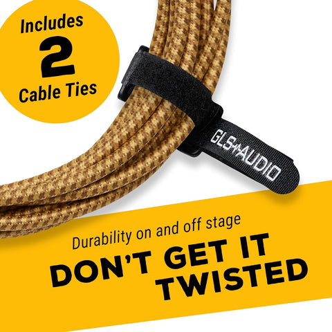 GLS Audio Instrument Cable 20 Ft Electric Guitar Cable Braided Brown/Yellow